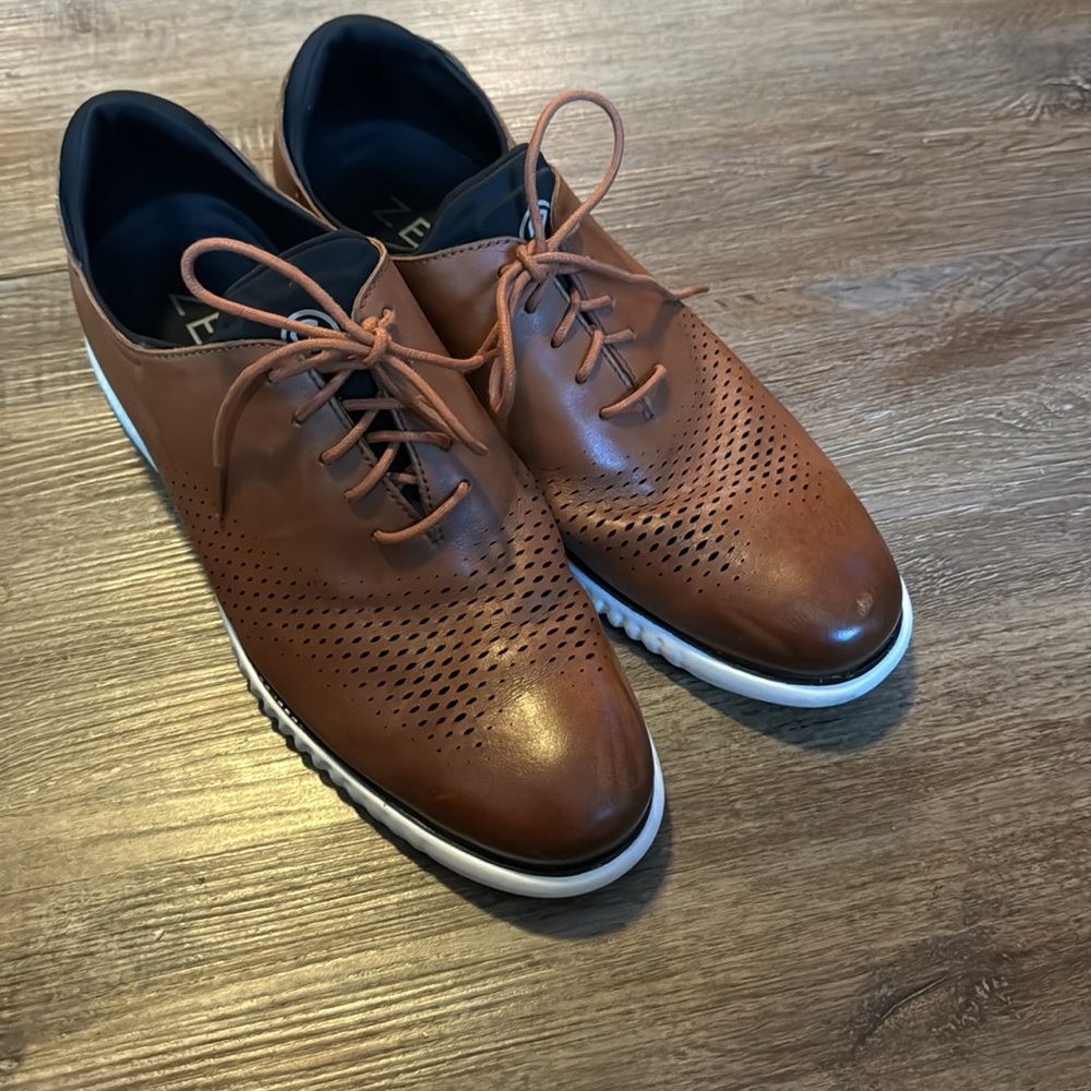 Cole Haan Brown Leather Oxford Sneakers with White Soles - Picture 2 of 6